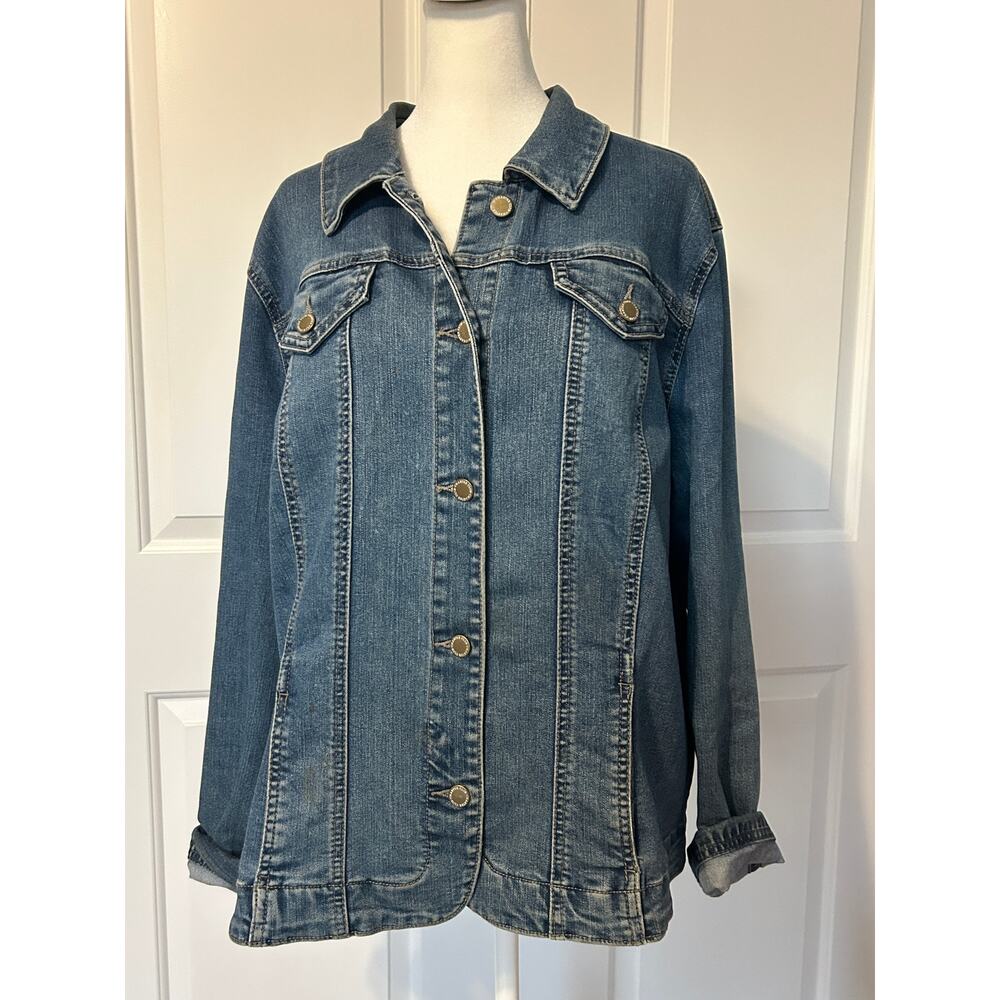 Charter Club XXL Classic Denim Jacket Medium Wash Button Front Stretch